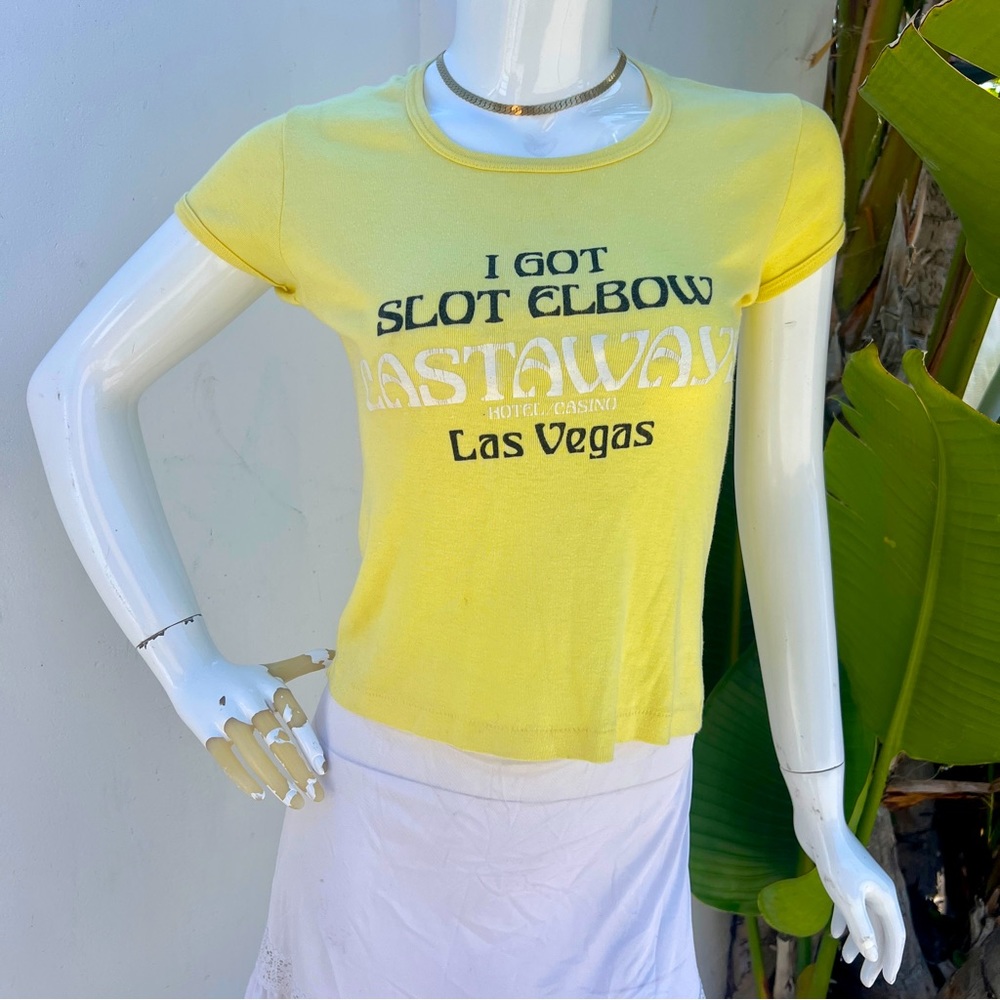 VTG ‘I Got Slot Elbow’ Castaways Vegas Yellow Tee